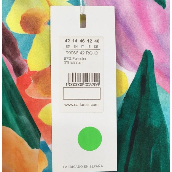 NWT CARLA RUIZ 99066 Size: Spain 42 /US 10 Rojo Red Floral Midi Dress - Picture 3 of 6